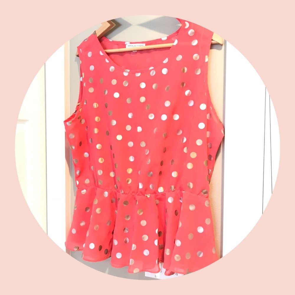 ANNALEE + HOPE coral polka dot tank top XL